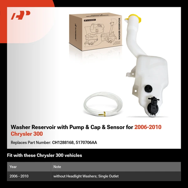 Washer Reservoir with Pump & Cap & Sensor for 2006-2010 Chrysler 300