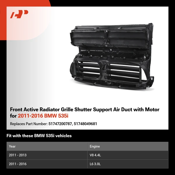 Front Active Radiator Grille Shutter Support Air Duct with Motor for 2011-2016 BMW 535i