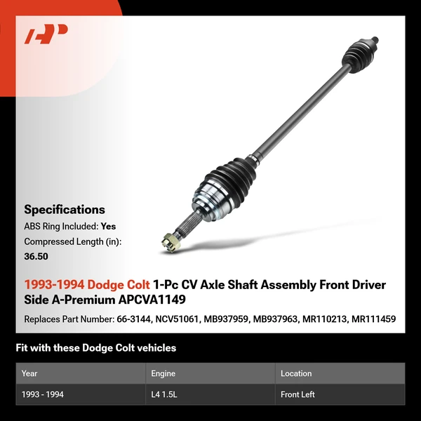 1993-1994 Dodge Colt 1-Pc CV Axle Shaft Assembly Front Driver Side A-Premium APCVA1149