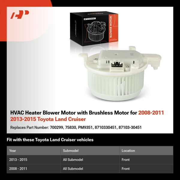 HVAC Heater Blower Motor with Brushless Motor for 2008-2011 2013-2015 Toyota Land Cruiser