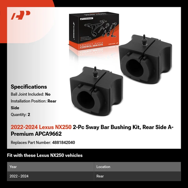 2022-2024 Lexus NX250 2-Pc Sway Bar Bushing Kit, Rear Side A-Premium APCA9662