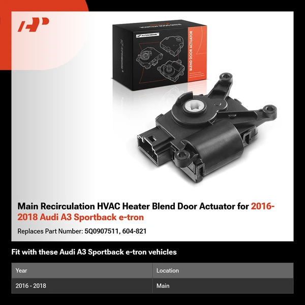 Main Recirculation HVAC Heater Blend Door Actuator for 2016-2018 Audi A3 Sportback e-tron