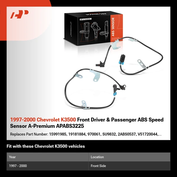 1997-2000 Chevrolet K3500 Front Driver & Passenger ABS Speed Sensor A-Premium APABS3225