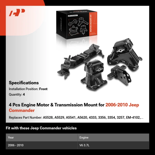 4 Pcs Engine Motor & Transmission Mount for 2006-2010 Jeep Commander