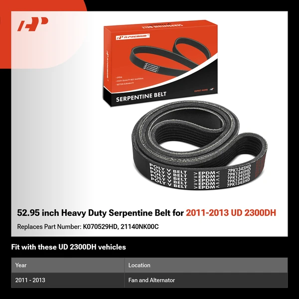 52.95 inch Heavy Duty Serpentine Belt for 2011-2013 UD 2300DH