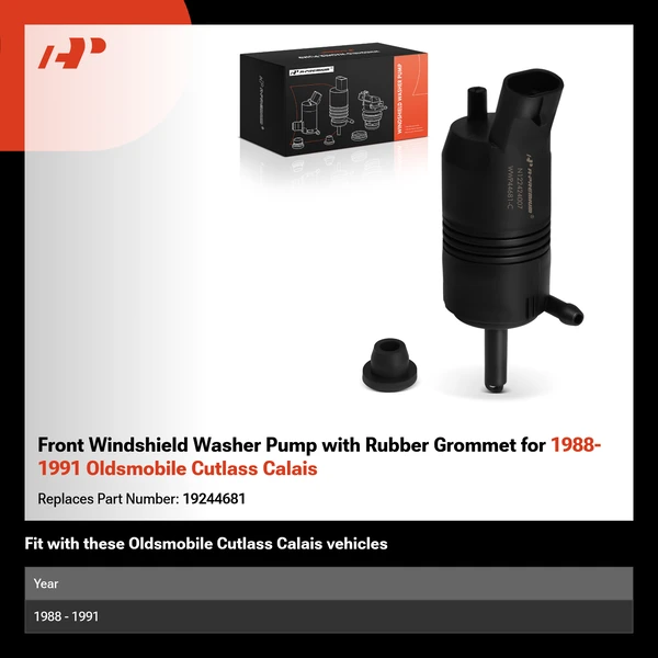 Front Windshield Washer Pump with Rubber Grommet for 1988-1991 Oldsmobile Cutlass Calais