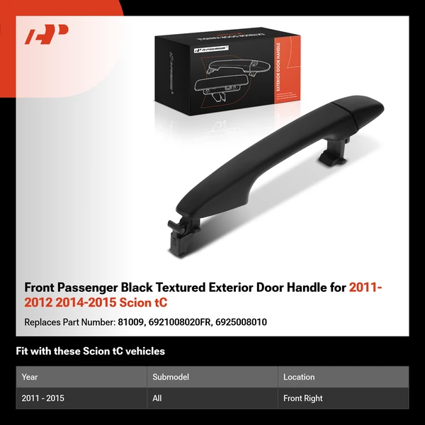 Front Passenger Black Textured Exterior Door Handle for 2011-2012 2014-2015 Scion tC