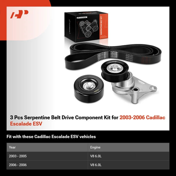 3 Pcs Serpentine Belt Drive Component Kit for 2003-2006 Cadillac Escalade ESV