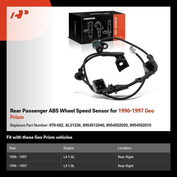 Rear Passenger ABS Wheel Speed Sensor for 1996-1997 Geo Prizm