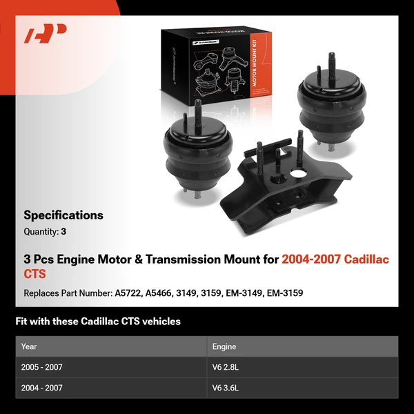 3 Pcs Engine Motor & Transmission Mount for 2004-2007 Cadillac CTS