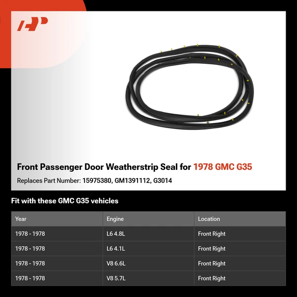 Front Passenger Door Weatherstrip Seal for 1978 GMC G35