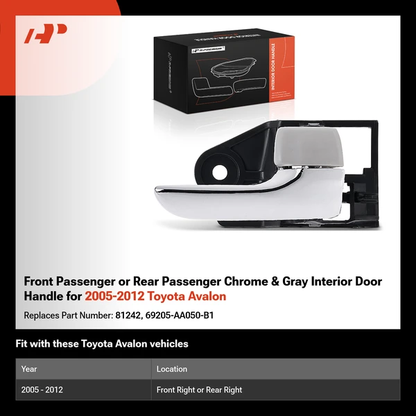 Front Passenger or Rear Passenger Chrome & Gray Interior Door Handle for 2005-2012 Toyota Avalon