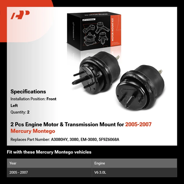 2 Pcs Engine Motor & Transmission Mount for 2005-2007 Mercury Montego