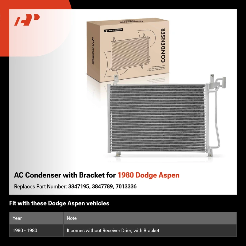 AC Condenser with Bracket for 1980 Dodge Aspen