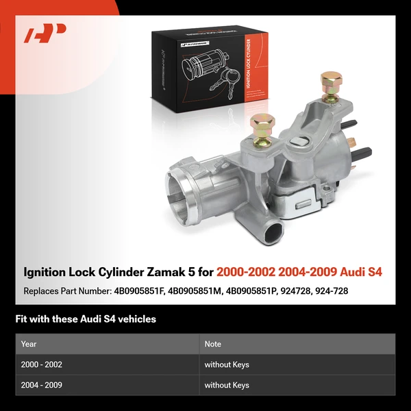 Ignition Lock Cylinder Zamak 5 for 2000-2002 2004-2009 Audi S4