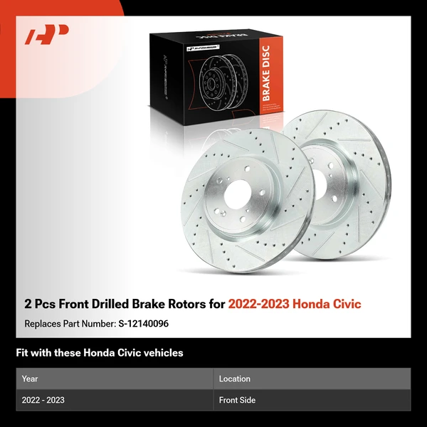 2 Pcs Front Drilled Brake Rotors for 2022-2023 Honda Civic