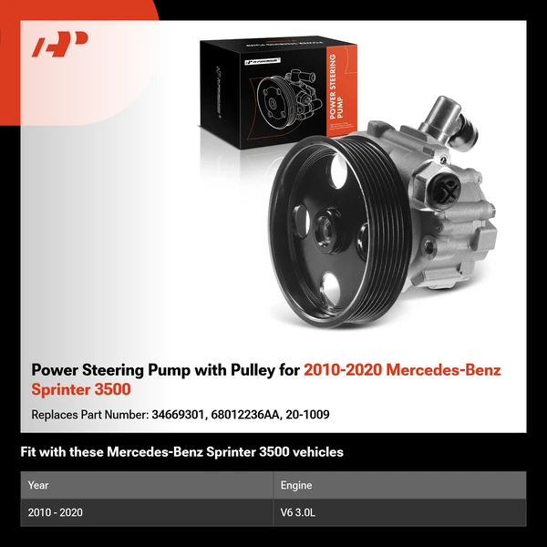 Power Steering Pump with Pulley for 2010-2020 Mercedes-Benz Sprinter 3500