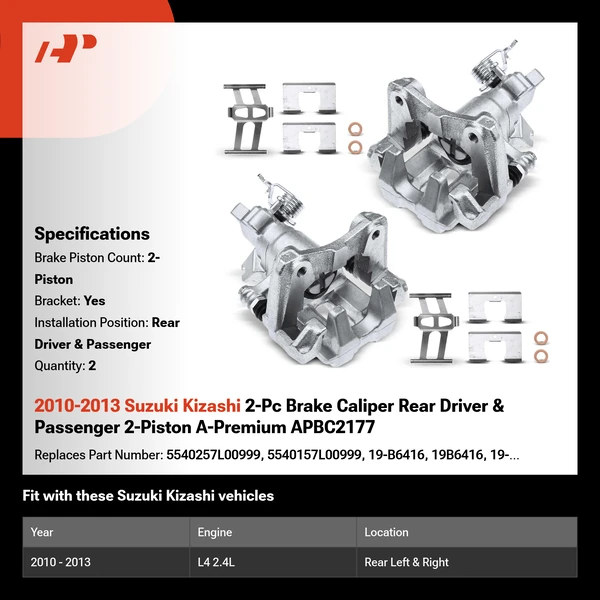 2010-2013 Suzuki Kizashi 2-Pc Brake Caliper Rear Driver & Passenger 2-Piston A-Premium APBC2177