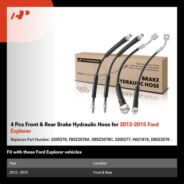 4 Pcs Front & Rear Brake Hydraulic Hose for 2012-2015 Ford Explorer