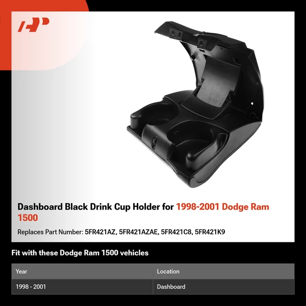 Dashboard Black Drink Cup Holder for 1998-2001 Dodge Ram 1500