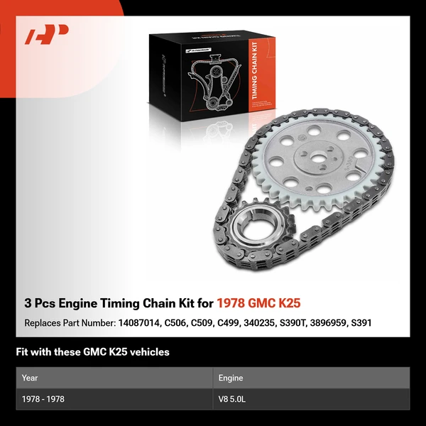 3 Pcs Engine Timing Chain Kit for 1978 GMC K25