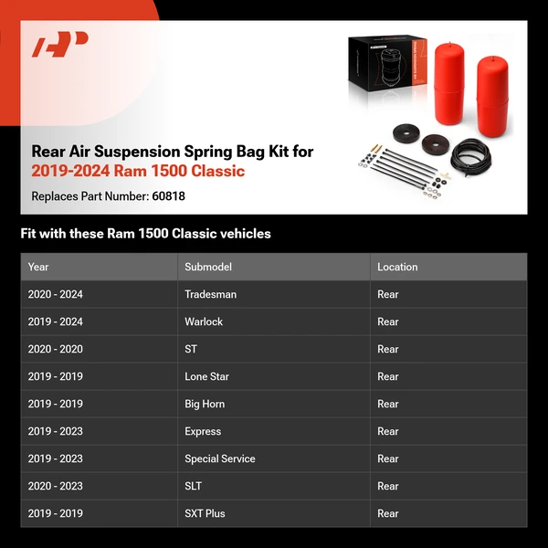 Rear Air Suspension Spring Bag Kit for 2019-2024 Ram 1500 Classic