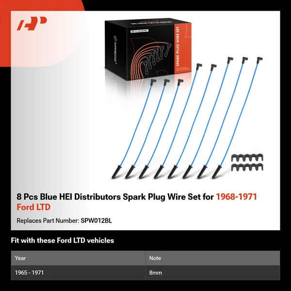 8 Pcs Blue HEI Distributors Spark Plug Wire Set for 1968-1971 Ford LTD