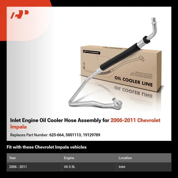 Inlet Engine Oil Cooler Hose Assembly for 2006-2011 Chevrolet Impala