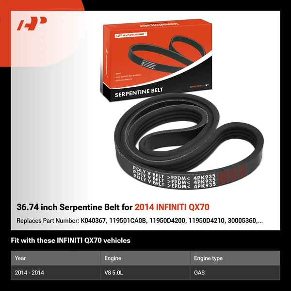36.74 inch Serpentine Belt for 2014 INFINITI QX70