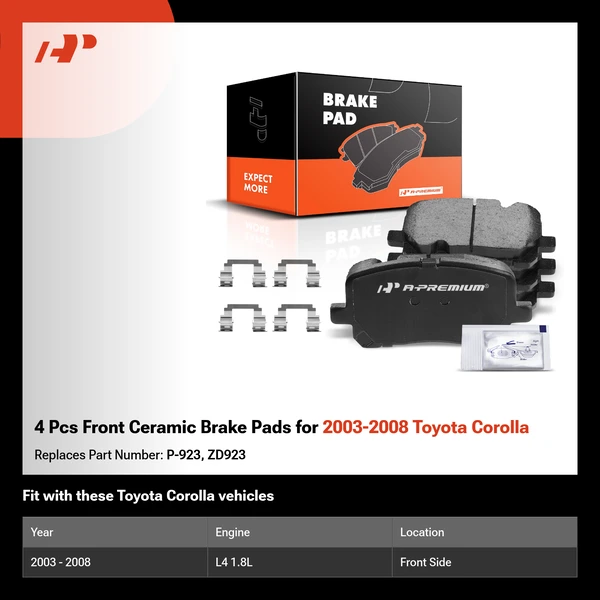 4 Pcs Front Ceramic Brake Pads for 2003-2008 Toyota Corolla