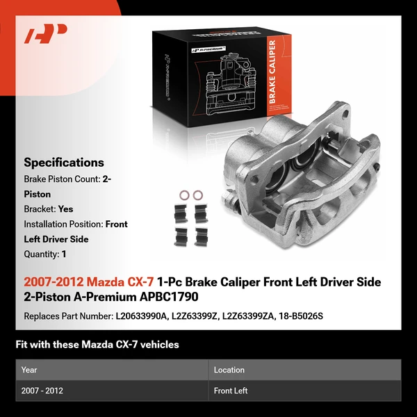 2007-2012 Mazda CX-7 1-Pc Brake Caliper Front Left Driver Side 2-Piston A-Premium APBC1790