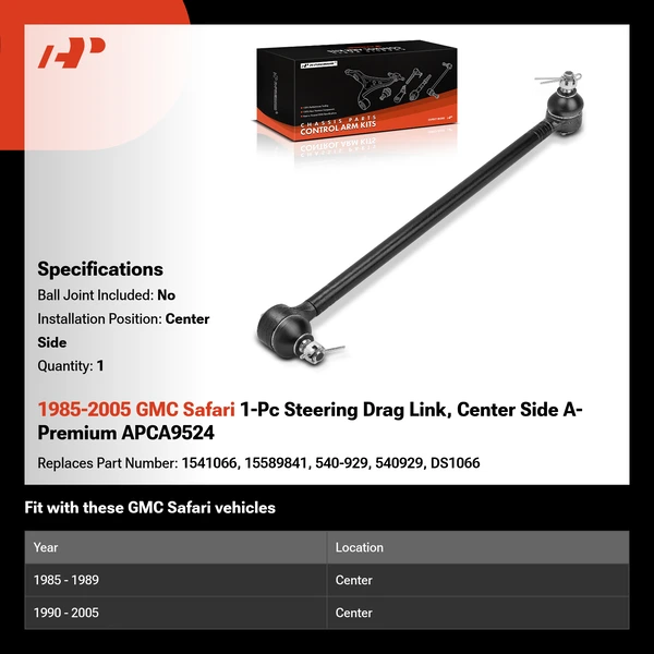 1985-2005 GMC Safari 1-Pc Steering Drag Link, Center Side A-Premium APCA9524