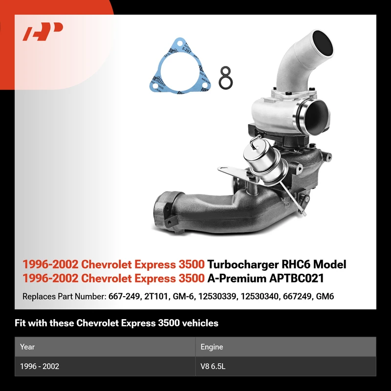 1996-2002 Chevrolet Express 3500 Turbocharger RHC6 Model 1996-2002 Chevrolet Express 3500 A-Premium APTBC021