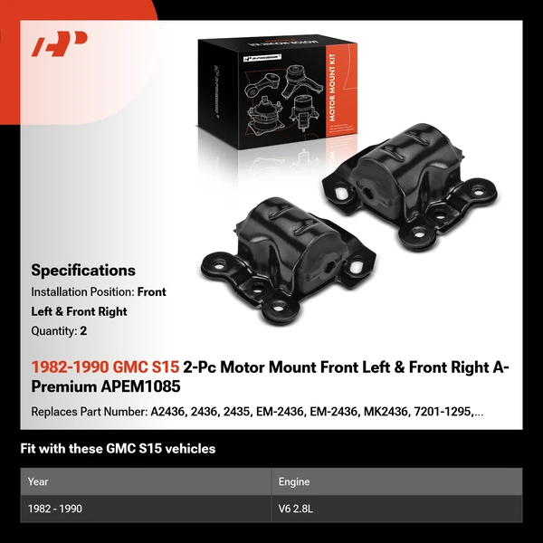 1982-1990 GMC S15 2-Pc Motor Mount Front Left & Front Right A-Premium APEM1085