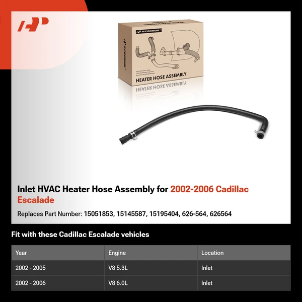 Inlet HVAC Heater Hose Assembly for 2002-2006 Cadillac Escalade