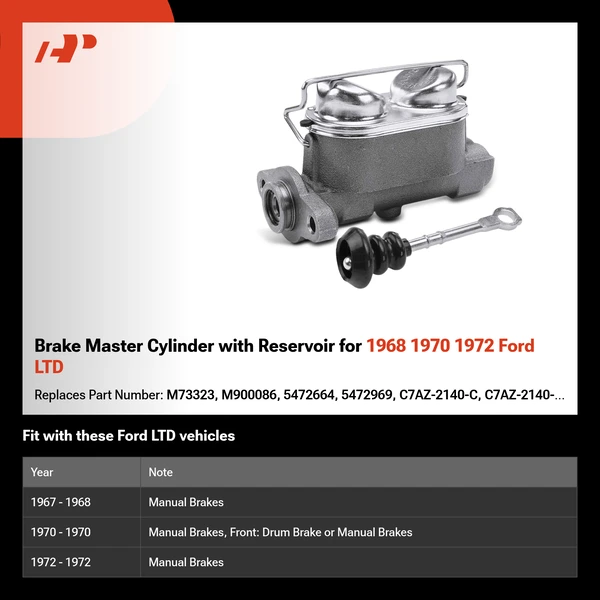 Brake Master Cylinder with Reservoir for 1968 1970 1972 Ford LTD
