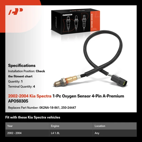 2002-2004 Kia Spectra 1-Pc Oxygen Sensor 4-Pin A-Premium APOS0305
