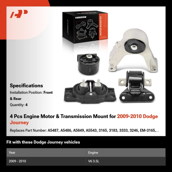 4 Pcs Engine Motor & Transmission Mount for 2009-2010 Dodge Journey