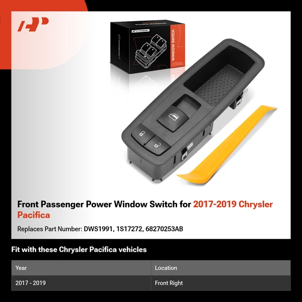 Front Passenger Power Window Switch for 2017-2019 Chrysler Pacifica
