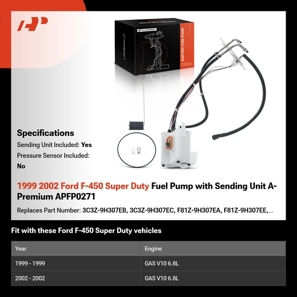 1999 2002 Ford F-450 Super Duty Fuel Pump with Sending Unit A-Premium APFP0271