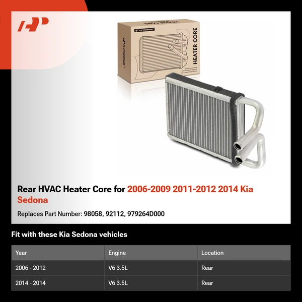 Rear HVAC Heater Core for 2006-2009 2011-2012 2014 Kia Sedona