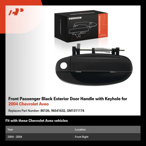 Front Passenger Black Exterior Door Handle with Keyhole for 2004 Chevrolet Aveo