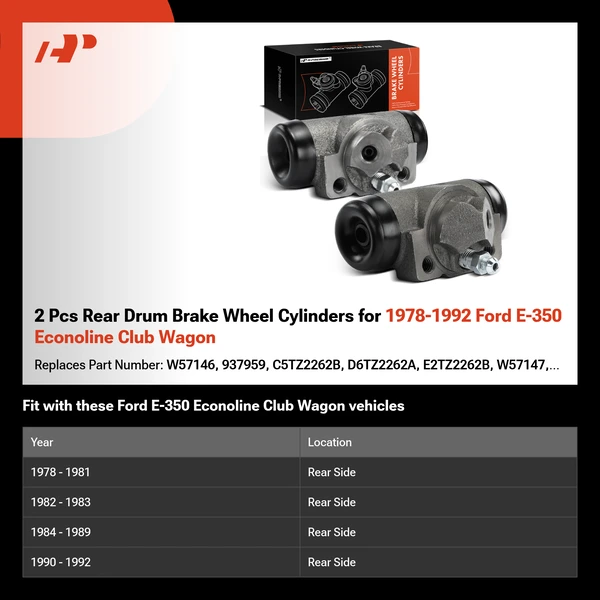 2 Pcs Rear Drum Brake Wheel Cylinders for 1978-1992 Ford E-350 Econoline Club Wagon
