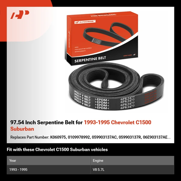 97.54 Inch Serpentine Belt for 1993-1995 Chevrolet C1500 Suburban
