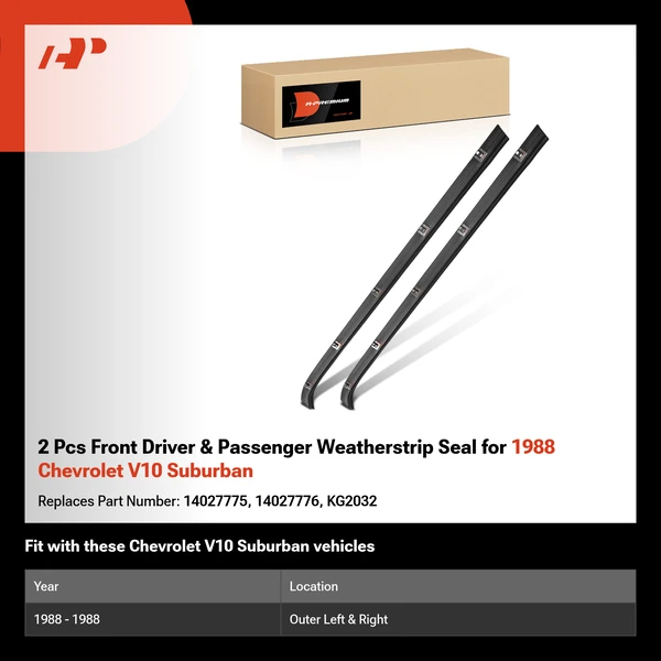 2 Pcs Front Driver & Passenger Weatherstrip Seal for 1988 Chevrolet V10 Suburban