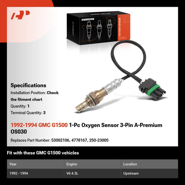 1992-1994 GMC G1500 1-Pc Oxygen Sensor 3-Pin A-Premium OS030