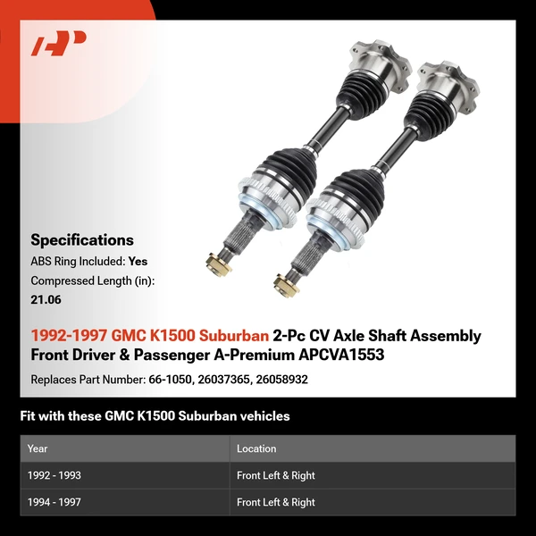 1992-1997 GMC K1500 Suburban 2-Pc CV Axle Shaft Assembly Front Driver & Passenger A-Premium APCVA1553