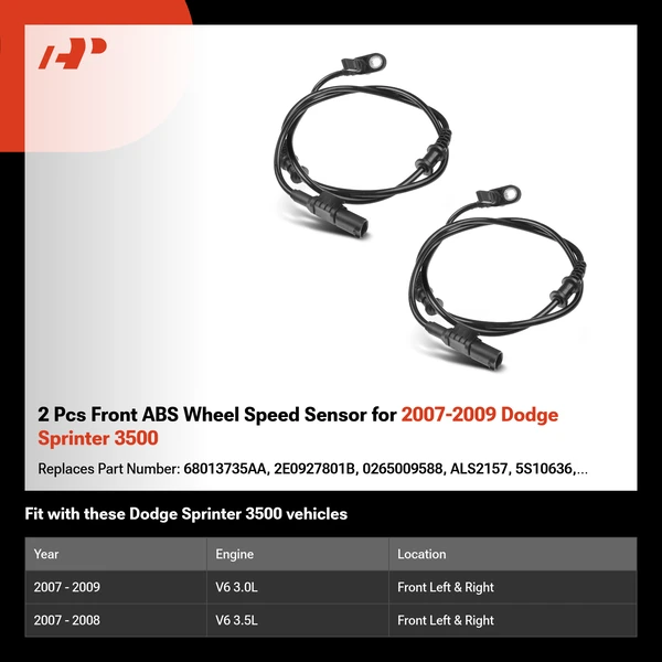 2 Pcs Front ABS Wheel Speed Sensor for 2007-2009 Dodge Sprinter 3500