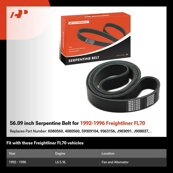 56.09 inch Serpentine Belt for 1992-1996 Freightliner FL70