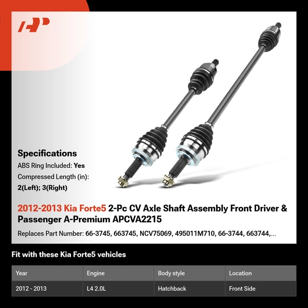 2012-2013 Kia Forte5 2-Pc CV Axle Shaft Assembly Front Driver & Passenger A-Premium APCVA2215